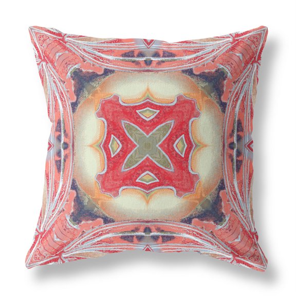 Amrita Sen Broadcloth Zippered Pillow In Pink Peach Red CAPL522BrCDS-ZP-16x16