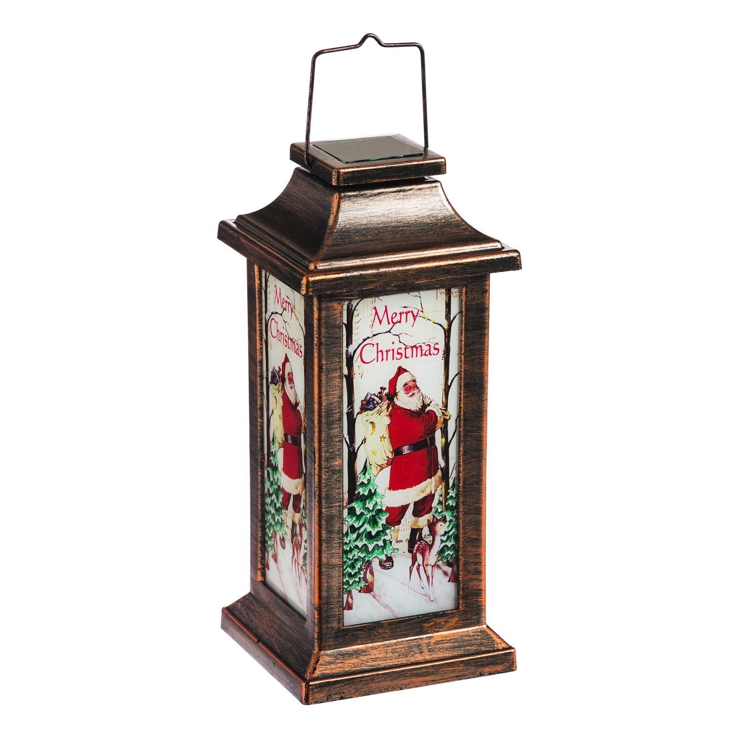 Santa Claus Glass and Metal Solar Lantern, Light up your garden at