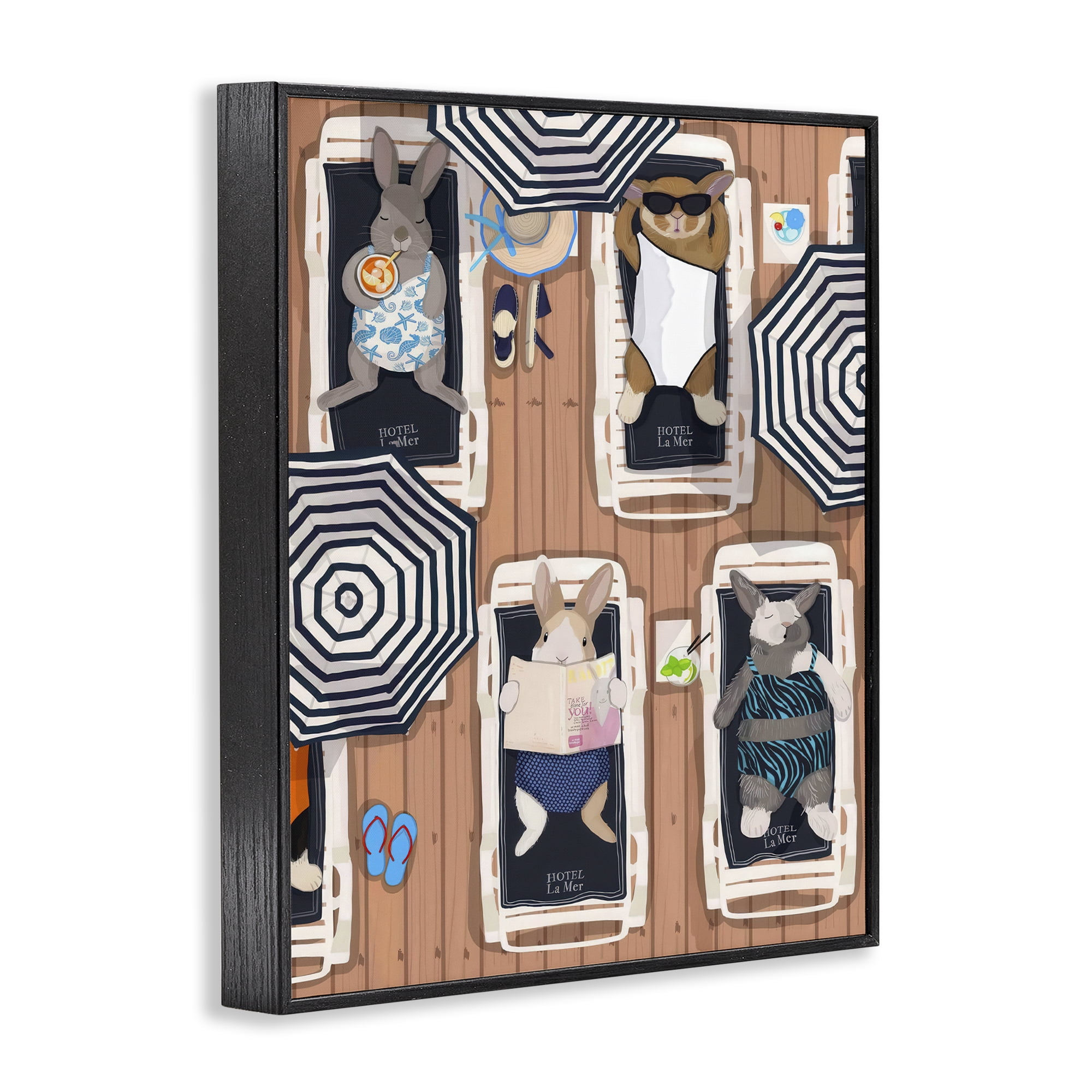 Stupell Industries Rabbits at Hotel La Mer Black Framed Giclee Art, design by Hanna Melin