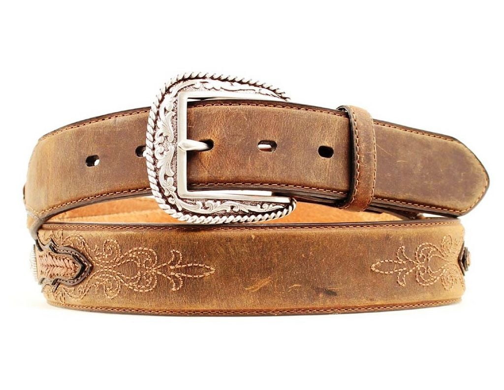 Ariat Ariat Western Belt Mens Leather Embroidery Concho Brown