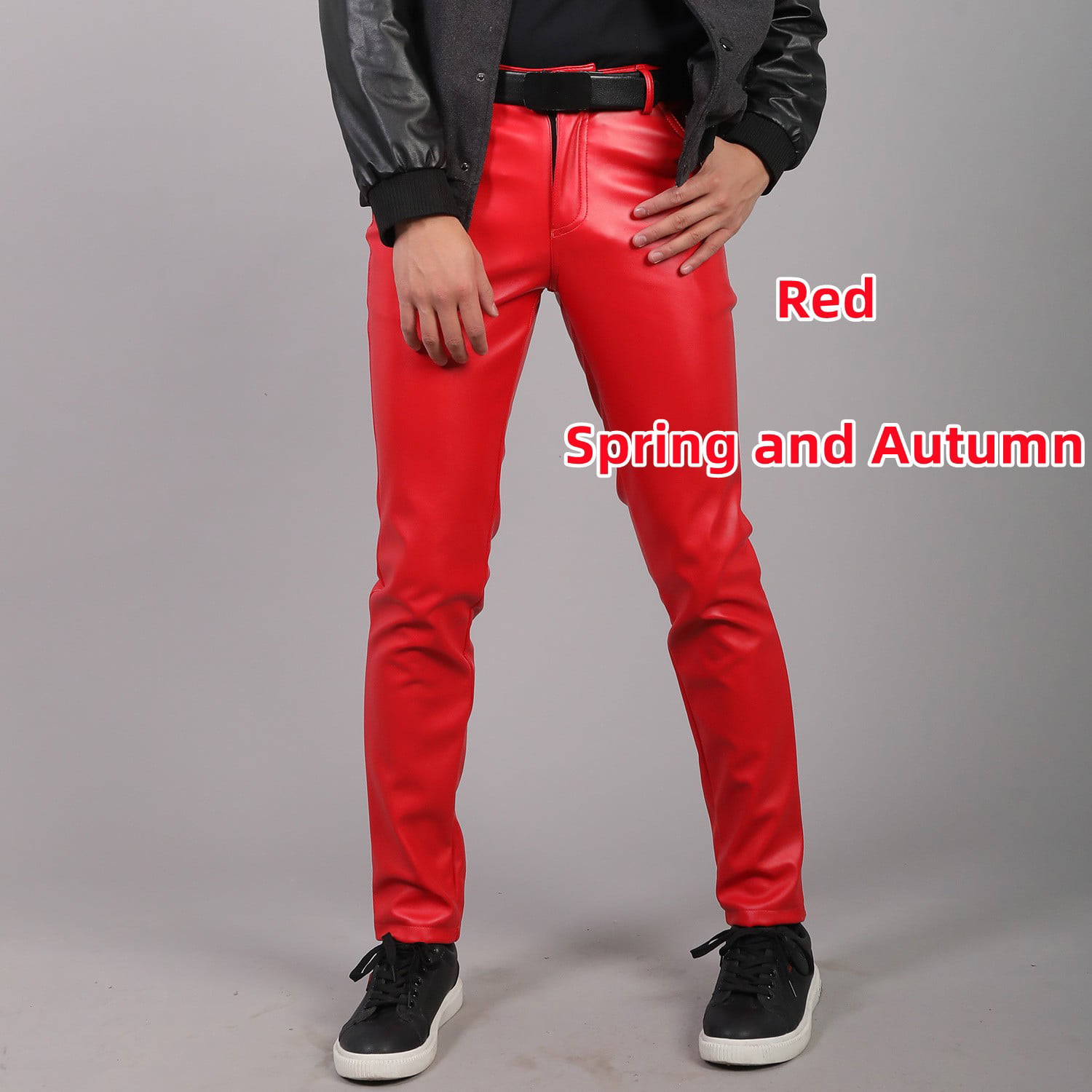 Mens Slim Leather Pants Skinny Pants Tight Stretch Motorcycle Leather ...