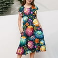thumbnail image 6 of Girls Easter Clothes Ruffle Tiered Dress Fly Sleeve Crew Neck Cute Bunny Eggs Print Spring Holiday Short Dress (4-5 Years, Navy), 6 of 6