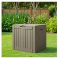 thumbnail image 6 of SONGMY 42 Gallon Deck Box Waterproof, Resin Outdoor Storage Box with Side Handles, Outdoor Storage Benches Lockable for Patio Cushions and Garden Tools (Light Brown), 6 of 7