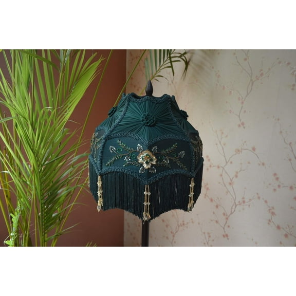 BespokeByNikita Victorian Scallop Green Silk & Chiffon Lampshade