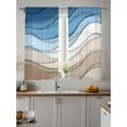 thumbnail image 4 of Blue Brown Sheer Curtains 72 Inch Long 2 Panels, Gradient Abstract Wave Geometric Modern Light Filtering Rod Pocket Semi Sheer Curtains, Sheer Voile Drapes for Living Room Bedroom, 52"x72", 4 of 5
