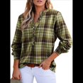 thumbnail image 3 of Camisas A Cuadros con Cuello en V para Mujer, Elegantes, Informales, con Botones, Estilo Bohemio, para el Trabajo, de Larga, para Otoño. Verde Hierba L, 3 of 9
