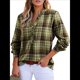thumbnail image 3 of Camisas A Cuadros con Cuello en V para Mujer, Elegantes, Informales, con Botones, Estilo Bohemio, para el Trabajo, de Larga, para Otoño. Verde Hierba XL, 3 of 9