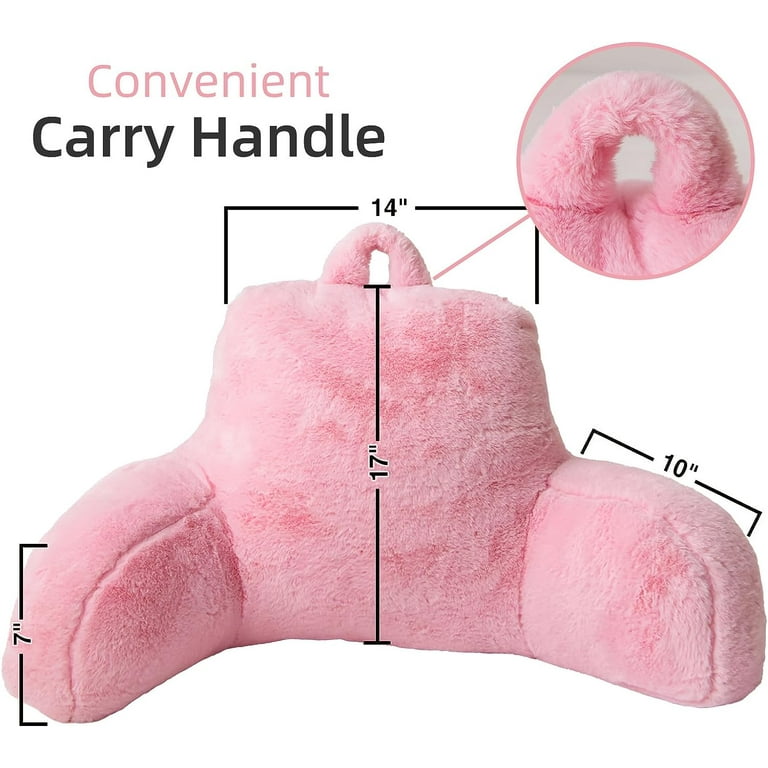 NTBED Reading Pillow Faux Fur Bed Wedge Standard Bedrest Backrest with Arms  Back Support Pink 