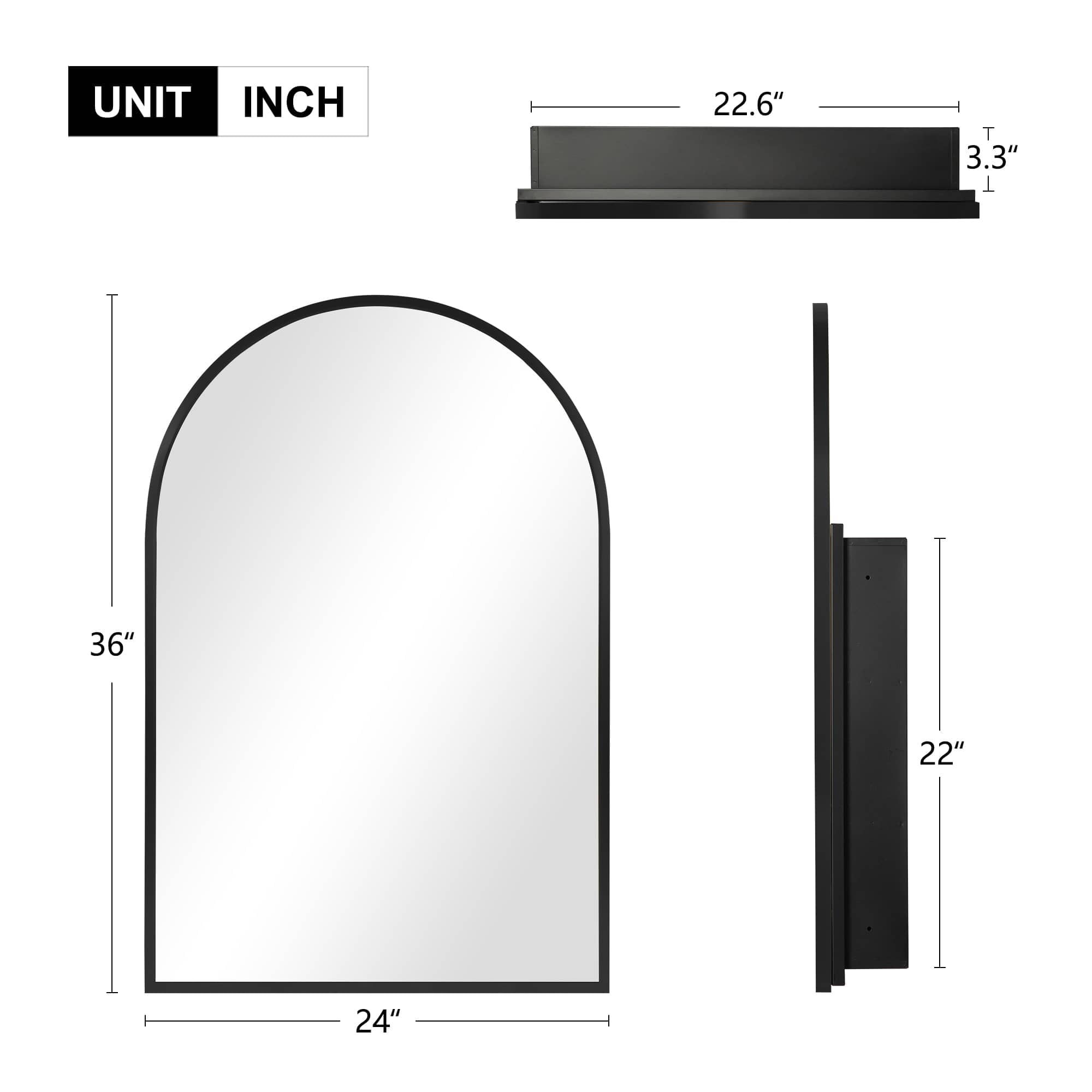 MAYEERTY 36"x24" Iron Rounded Arch Medicine Cabinet with Mirror for Bathroom , Black