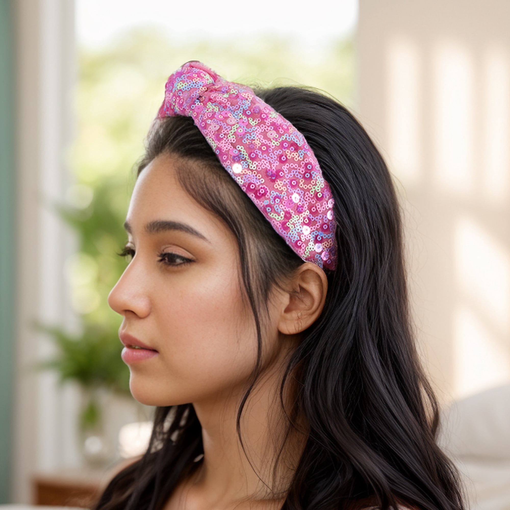 Unique Bargains Cute Sequined Hairbands for Women Pink