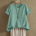 thumbnail image 2 of Vestidos Casuales Para Mujer, Blusas De Mujer De Moda Camiseta holgada de verano para mujer, de cuello redondo, manga corta, color liso, estilo túnica, de imitación de lino., 2 of 8