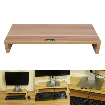Walfront Wooden Computer Monitor Riser Desktop Stand With Keyboard Storage Space Organizer Rack Widely Usage Range Of This Large Stand Is Ideal For Monitors Laptops And Tvs Raising Your Screen Better Visibility Improved