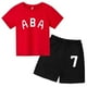 thumbnail image 3 of Ropa de bebé con estampado de letras para niños y adolescentes, conjunto de camiseta y pantalones cortos de verano de 2 piezas, conjunto informal de manga corta para niños y niñas, 3 of 4