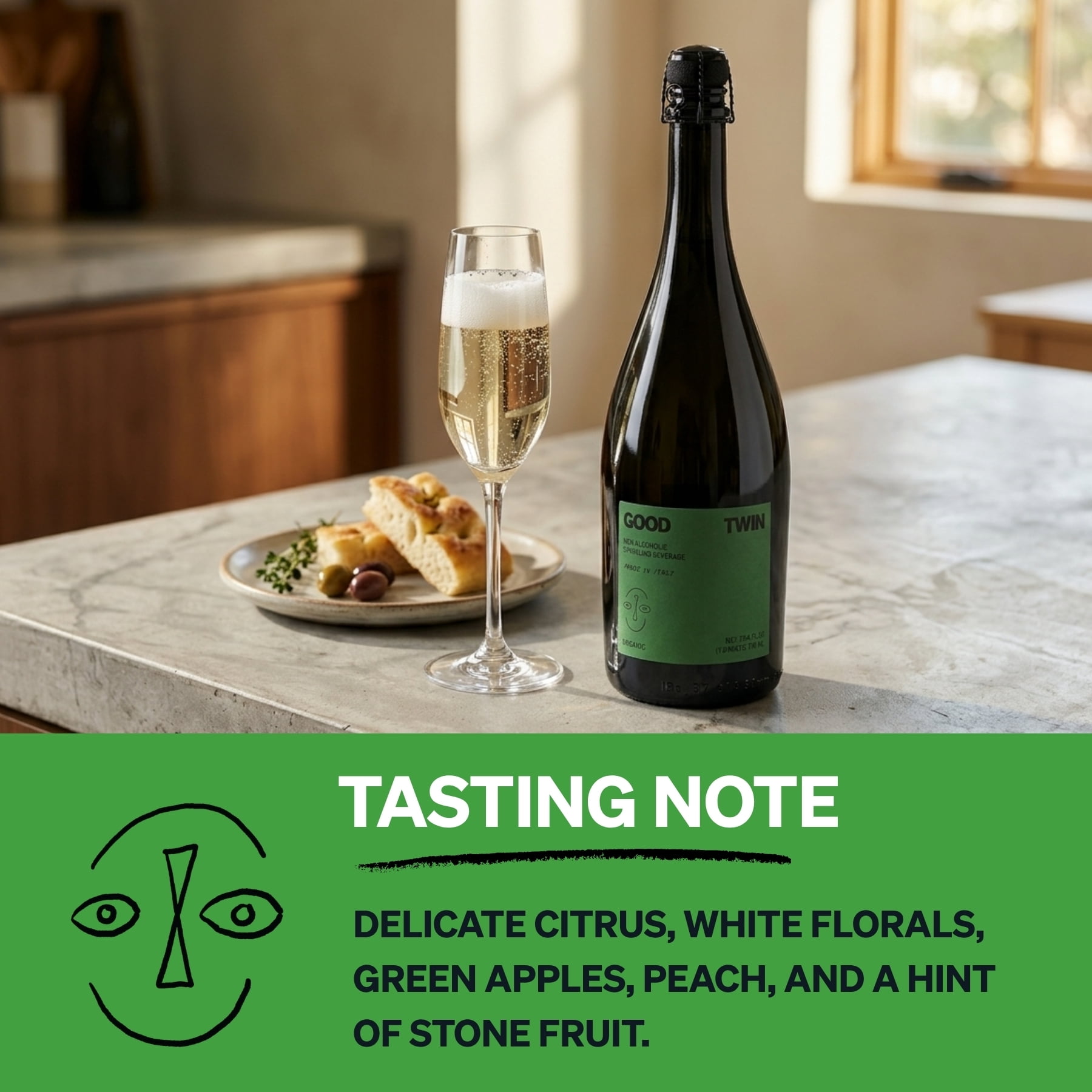 Good Twin Non Alcoholic Sparkling White Wine Alternative - (2) 750ml Bottles - Organic