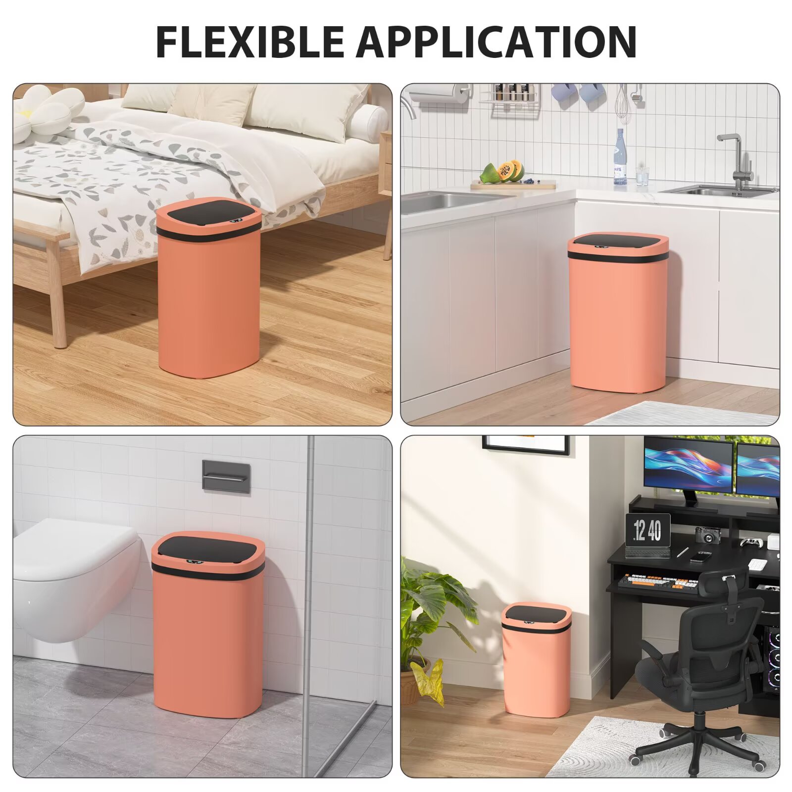 YRLLENSDAN 13 Gallon Trash Can Motion Sensor Touchless Automatic Garbage Cans with Lid and Odor Filter for Kitchen Bedroom Office Living Room, Pink