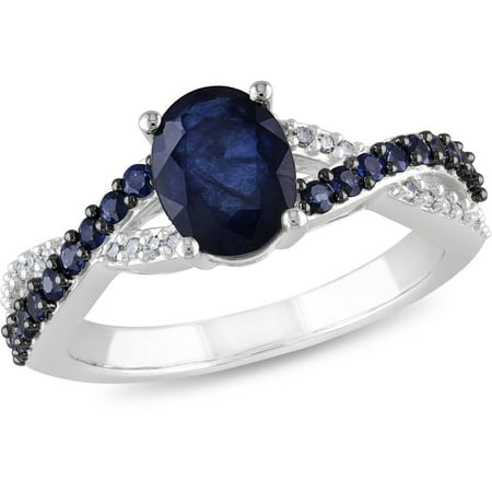 2 Carat T.G.W. Diffused Sapphire and Sapphire with Diamond-Accent 10kt White Gold Cross-Over Ring