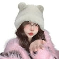 thumbnail image 2 of Tittly Winter Hats Beanie Hat Female Cute Bear Ears Warm Knitted Ear Cap Sweet Show Young Everything Winter Woolen Hat Skull Caps Hats for Women White One Size, 2 of 5