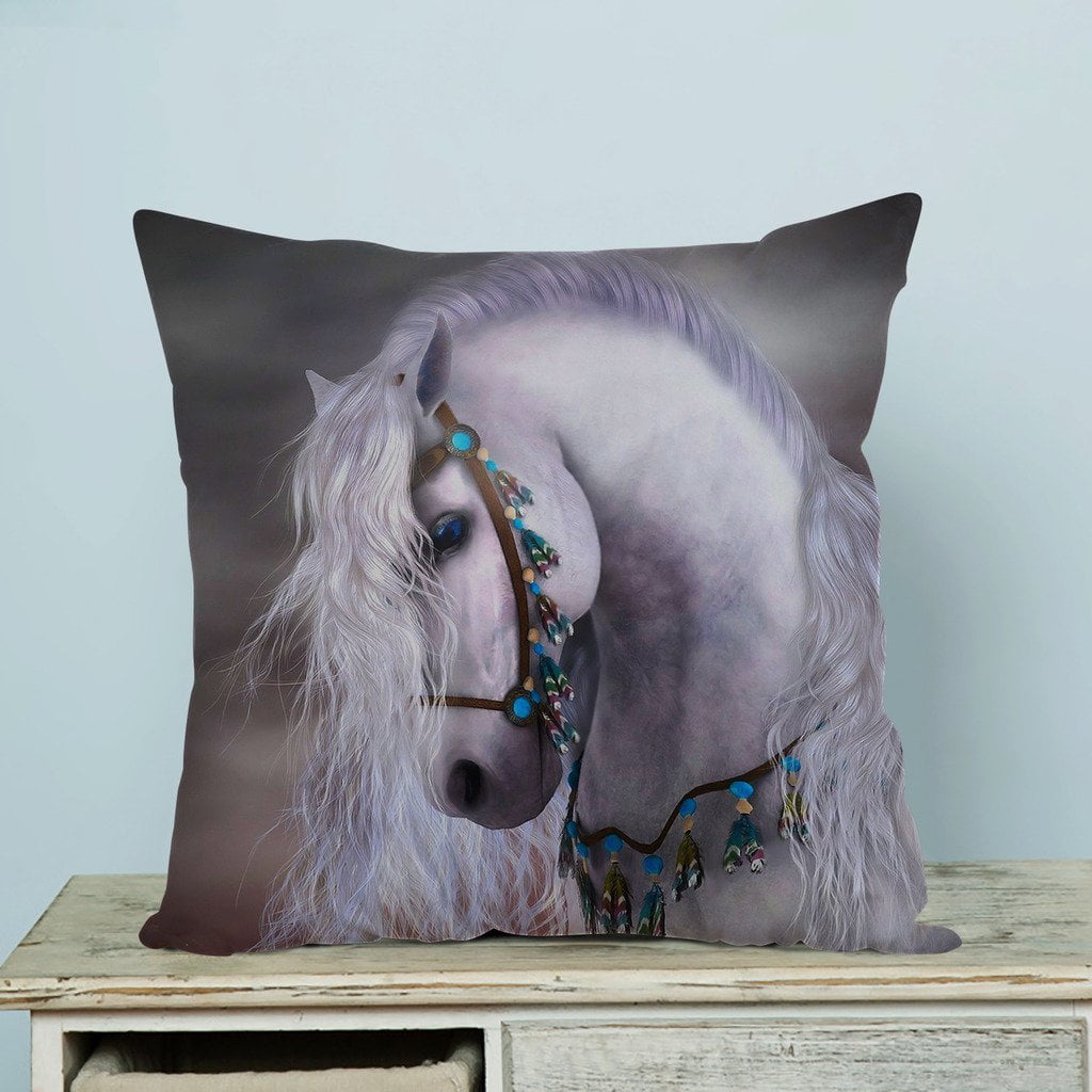 GCKG Artistic White Horse Pillow Case Pillow Cover Pillow Protector Two