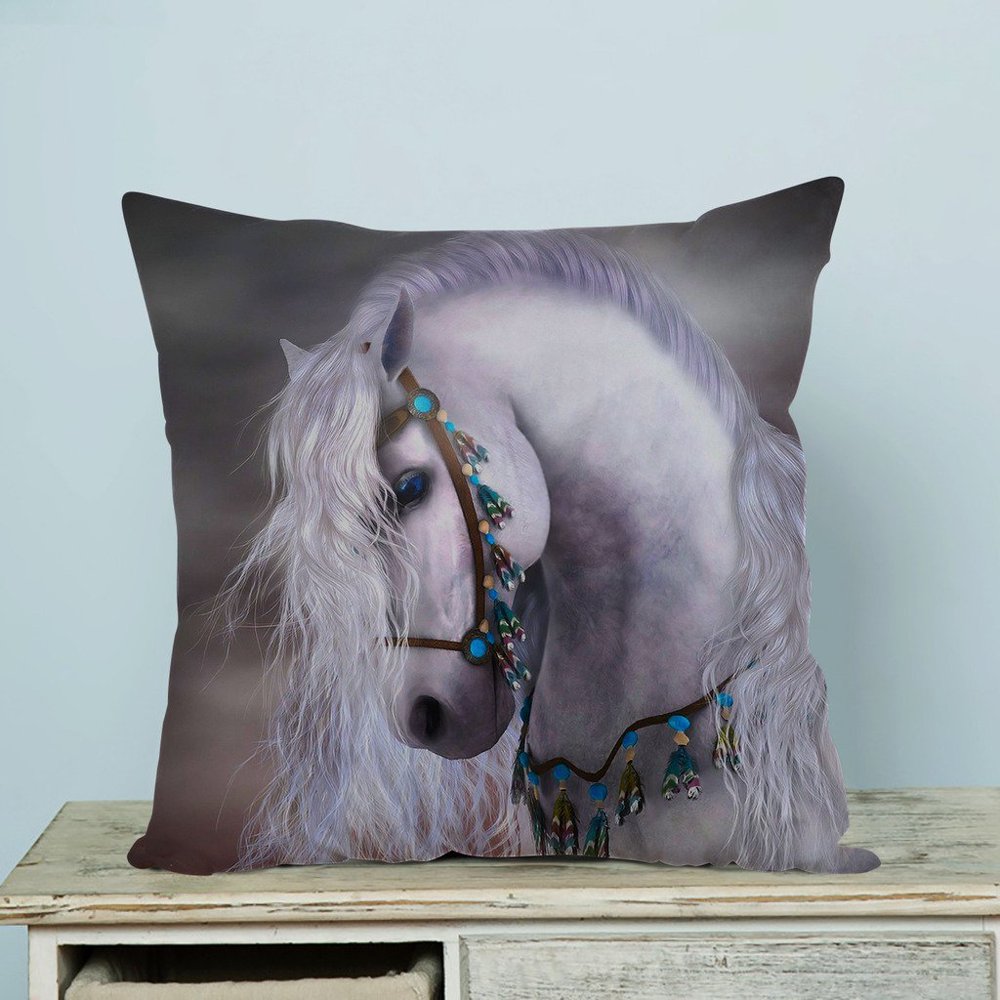 GCKG Artistic White Horse Pillow Case Pillow Cover Pillow Protector Two