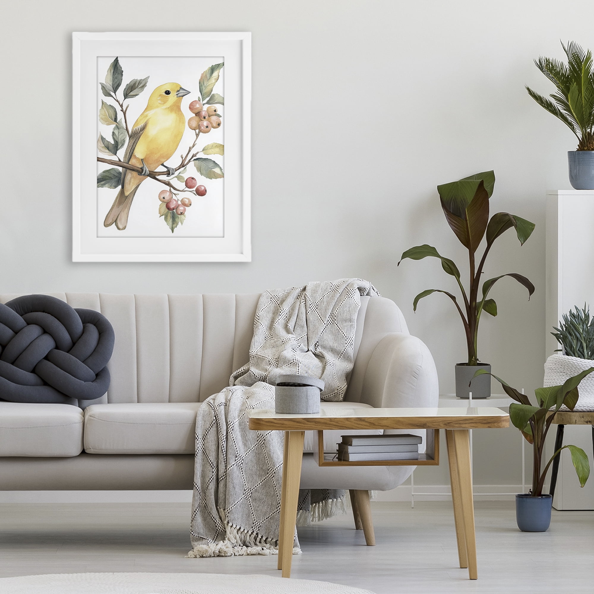 Stupell Industries Sun Lit Bird on Branch White Framed Print Under Glass, design by Petal Prints Design