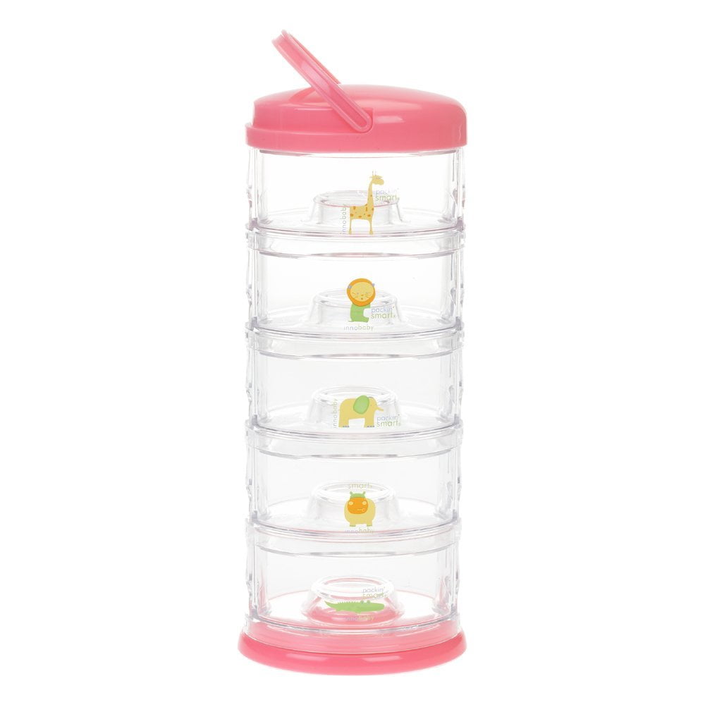 Innobaby Packin' Smart Stackable and Portable Storage System for Formula, Baby Snacks and more. 5 Stackable Cups in Strawberry Sorbet. BPA Free.