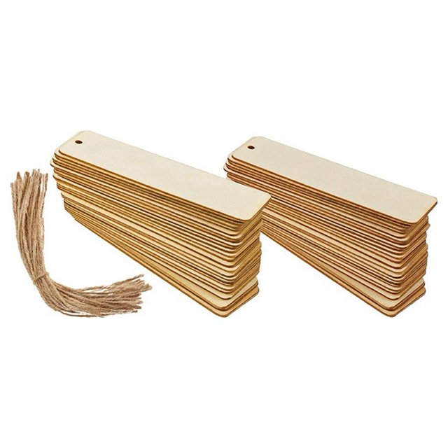 100 piezas Marcador de bricolaje de madera Marcadores en blanco con cuerdas de madera