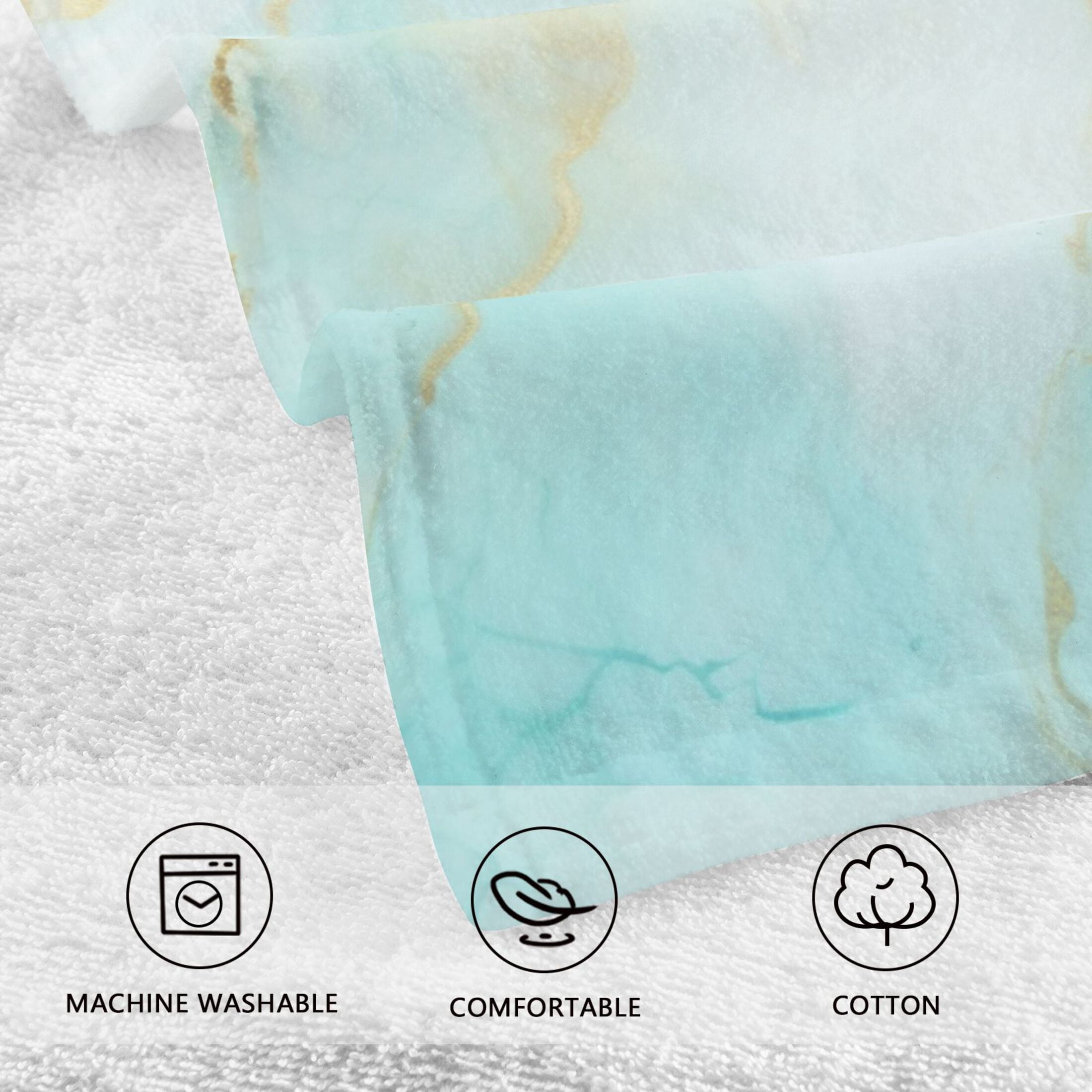2 Pcs Hand Towel Set Aqua White Marble Cotton Absorbent Soft Face Towels Bath Towels for Bathroom Kitchen Shower Hotel Decor 16"x28"