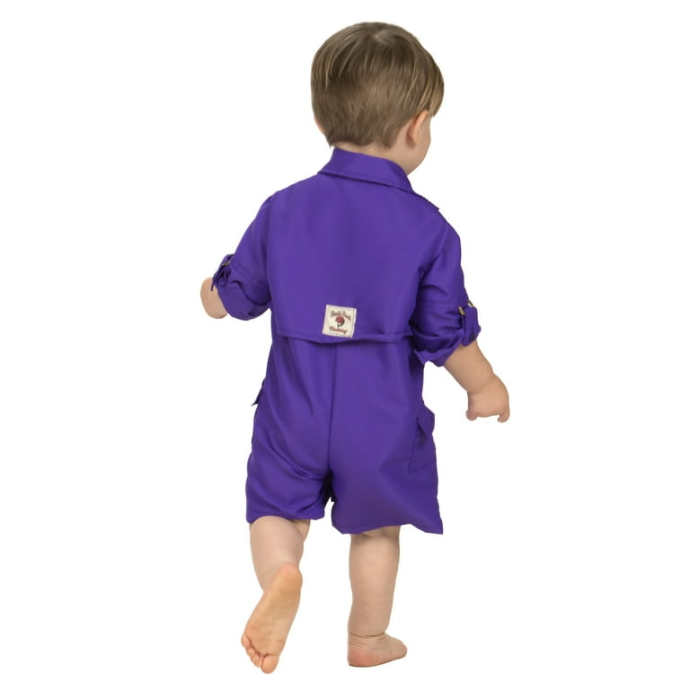 Bull Red BullRed Baby Vented One Piece Fishing Shortall Romper w/ Snap Closure (6 Solid Colors), Infant Unisex, Size: 24M, Purple