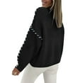 thumbnail image 3 of Females Oversized Sweaters Contrast Stitching Crewneck Sweater Cable Knit Pullover Jumper Pullovers Black M, 3 of 7