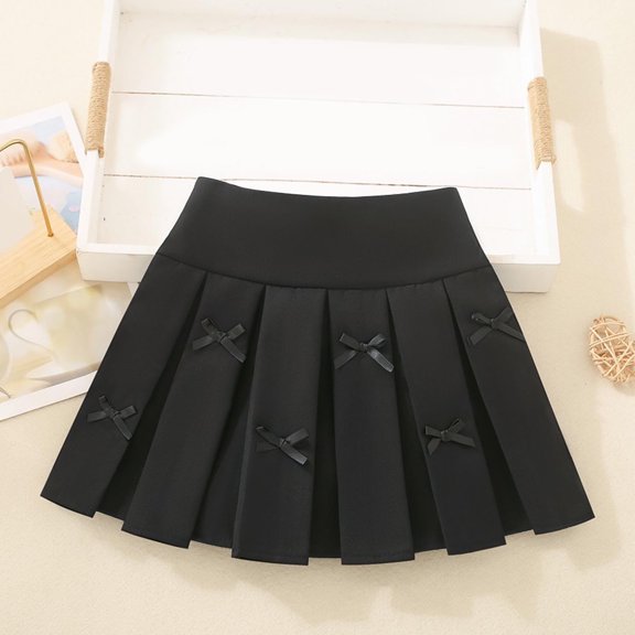 Girls Bow Pleated Mini Skirt A-Line Cute Uniform School Skirts with Shorts Fashion Casual