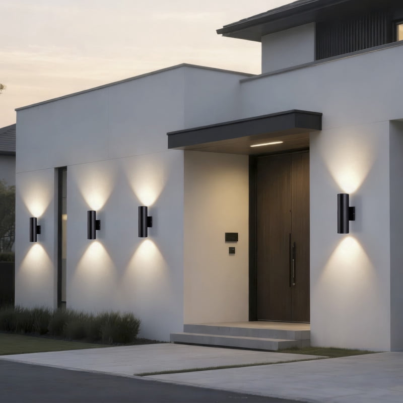 HKMGT Modern Black LED Outdoor Wall Light Hard-Wired 12W, Waterproof Aluminum Up Down Sconce for Porch Patio (8-pack)
