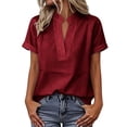 thumbnail image 5 of ClodeEU Women's V Neck Rolled Short Sleeve Tunic Top, Casual Solid Color Loose Fit Blouse Wine,Women's Plus M, 5 of 8