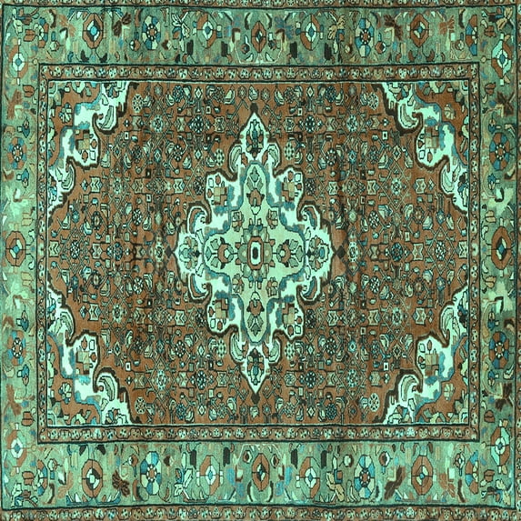 Ahgly Company Machine Washable Indoor Square Persian Turquoise Blue Traditional Area Rugs, 4' Square