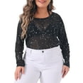 thumbnail image 2 of DARING DIVA Women's Plus See Through Mesh Long Sleeve Crew Neck Party Blouse 1X Black, 2 of 6