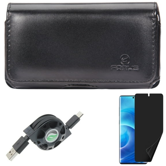 USB Cable w Case Belt Clip w Privacy Screen Protector for Samsung Galaxy S20 - Retractable Type-C, Leather Swivel, TPU Film [NOT GLASS] B5X fits Samsung Galaxy S20 Model