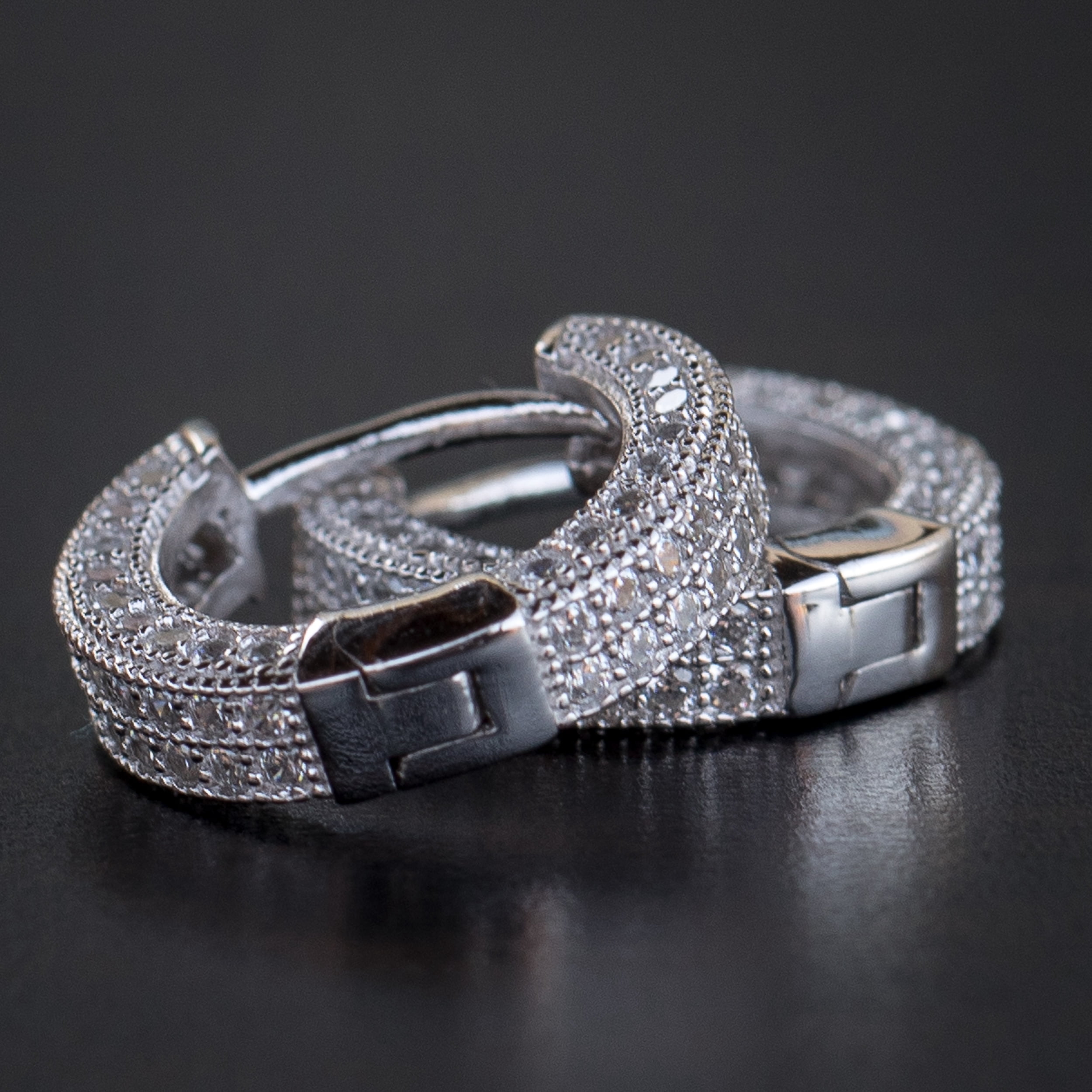 Small Iced CZ Bling Hoops with Cubic Zirconia 14K White Gold Plated 925 Sterling Silver Post Hip Hop 12mm Ice Out Huggie Hoop Earrings