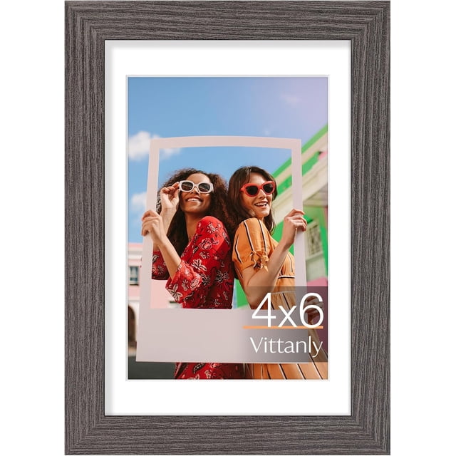 Vittanly 4x6 Picture Frame, Premium Material with Shatter Resistant Plexiglass, Display Pictures 3.5x5 with Mat or 4x6 without Mat, Photo Frame for Wall or Table Top Display, Dark Grey, 1 Pack