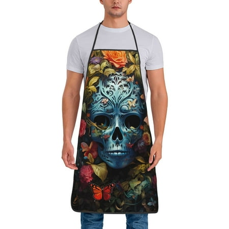 

Matuu Butterfly Flower Skull A for Cooking Apron for Men and Women Adjustable Strap and Waist Ties for Baking Cooking Gardening