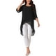 thumbnail image 2 of INSPIRAR CHIC Blusa de Chifón Asimétrica de Cuello Redondo para Mujer con Mangas de 3/4 y Volantes, Alta y Baja, Negra, L, 2 of 5