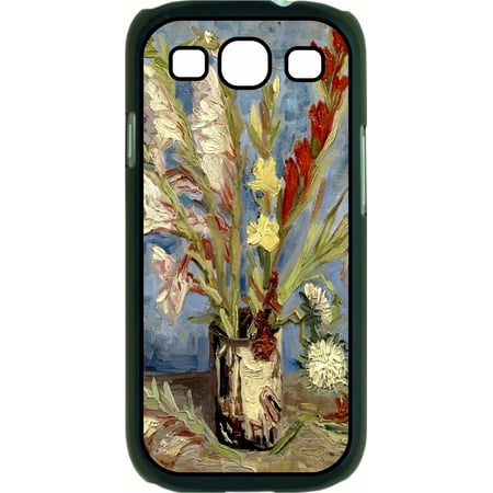Artist Vincent Van Gogh's Gladioli and Chinese Asters Painting-Print Design Soft Black Rubber Case with a Flip Cover Compatible with the Samsung Galaxy s3 i9300 (The Best Chinese Phone)