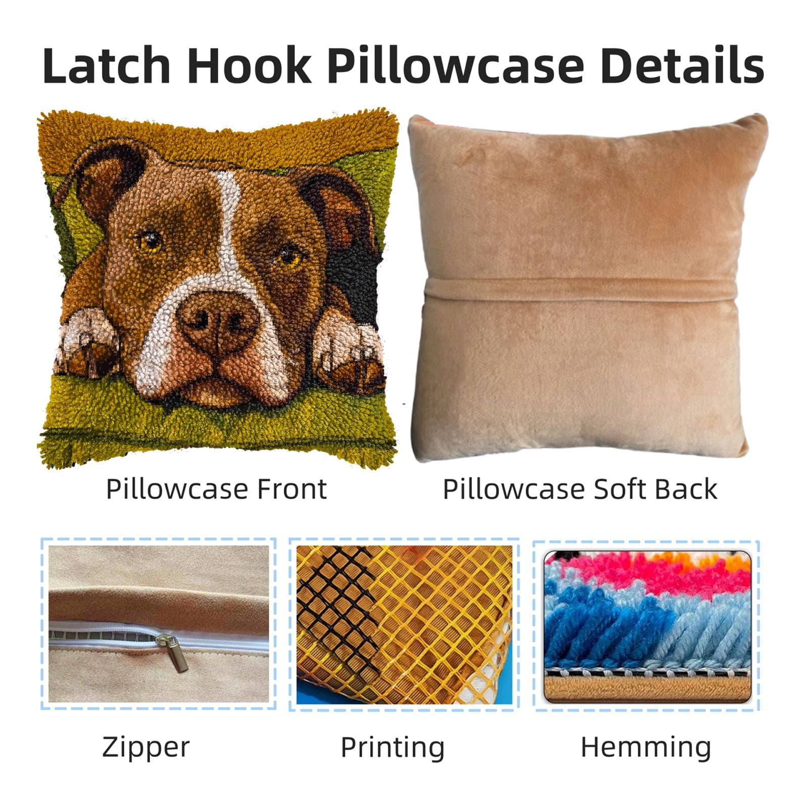 DIY Latch Hook Pillow Kits for Adults Cartoon Pitbull Dog on Sofa Printed Pillowcase Crochet Yarns Hooking Handmade Pillow Cover Cushion for Home Sofa Decoration 17x17inch-4
