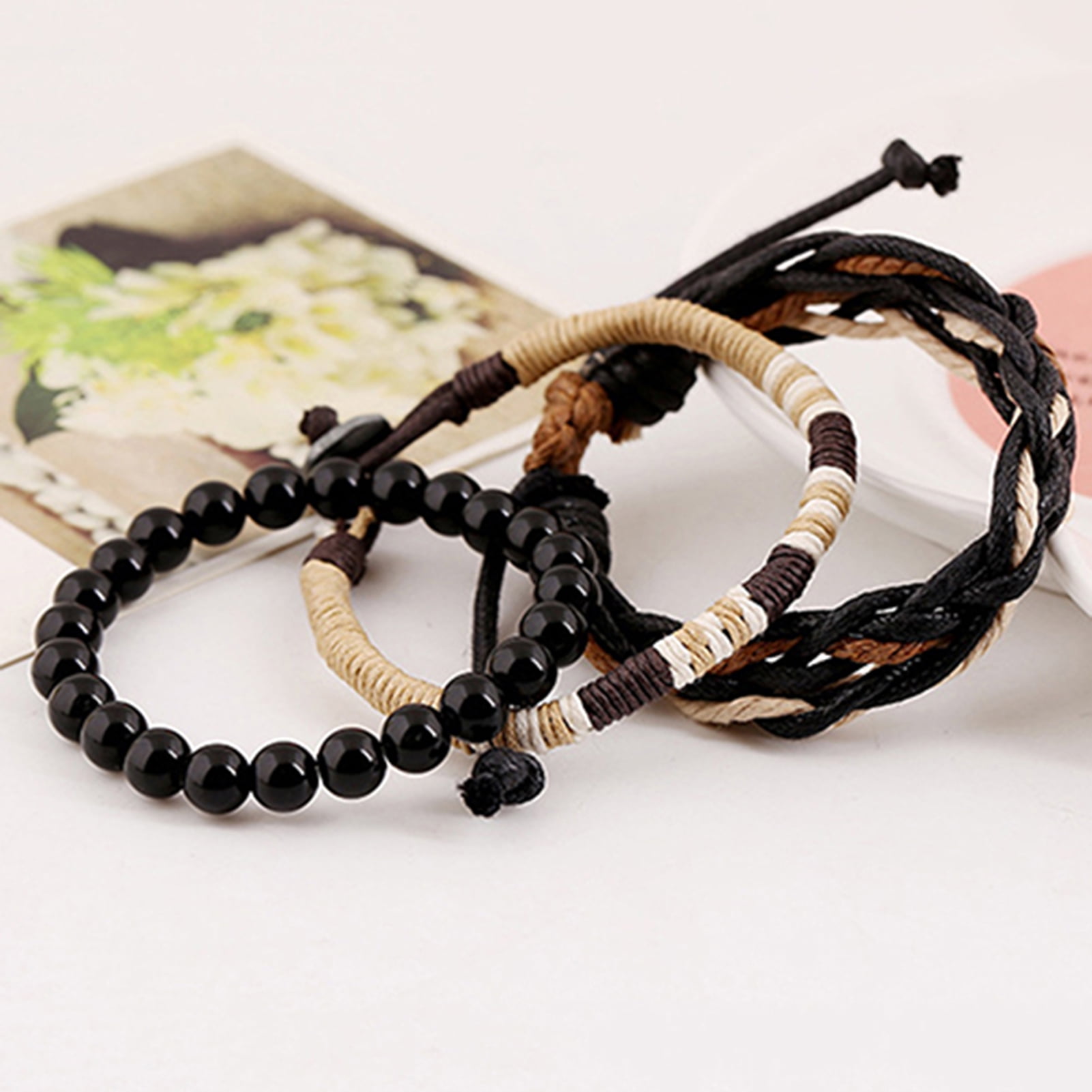 Wholesale SUNNYCLUE DIY 3 Sets Braided Leather Bracelet Making Kit  Multilayer Rope Bangle Cuff Wristband with Blank Alloy Cabochon Bezel Tray  