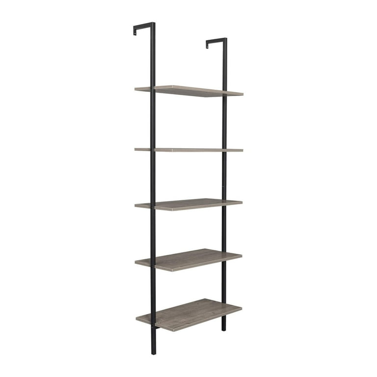 Industrial Ladder Shelf 5 Tier Wood Wall Mounted Bookcase with