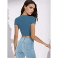 thumbnail image 2 of Women's Short Sleeve Crop Tops Crew Neck T Shirt Sexy Tee, 2 of 5