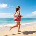 thumbnail image 6 of MMJ Striped Waterproof PVC Tote Bag Purses for Women Tote Bag with Shoulder Strap for Beach Pool Travel 17.1x12.2x4.7in, 6 of 6