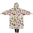 thumbnail image 2 of Oversized Wearable Blanket Hoodie,Brown Mushroom Leaf White Pattern Sherpa Blanket Hoodie with Super Pockets,Super Warm Fuzzy Pullover for Women & Men, 2 of 6