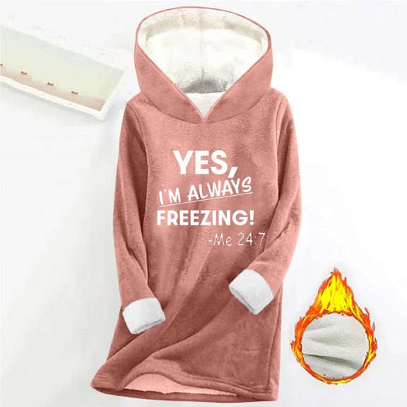 Aimik Plus Size Hooded Top for Women Fall Winter Thick Fleece-Lined Warm Base Layer Sweatshirt Loose Fit Long Sleeve Hooded Top