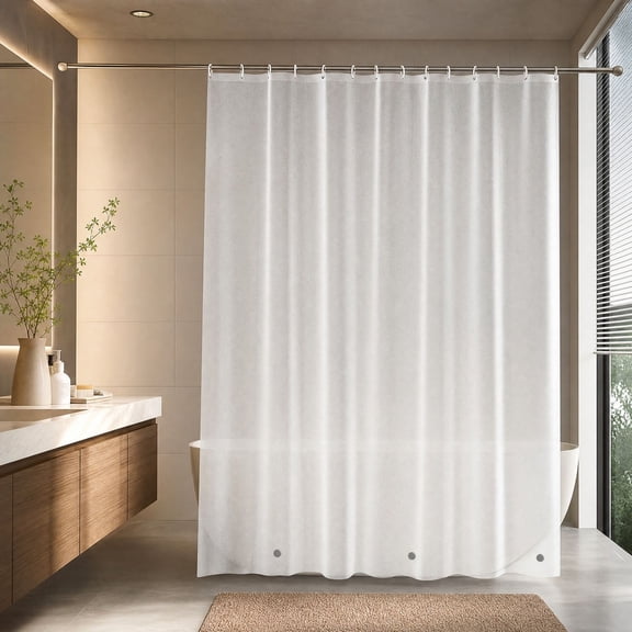 Thickened Waterproof Frosted Shower Curtain Liner with Bottom Weighted Magnets Clear Plastic Bathroom Curtain Panel 71x71 in