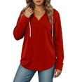 thumbnail image 2 of Plain V Neck Hoodies for Women Fall Winter Long Sleeve Casual Loose Basic Hooded Sweatshirt Pullover Tops, 2 of 5