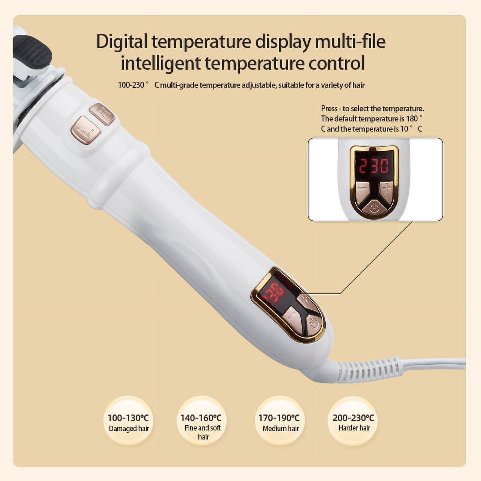 Automatic Rotating Curling Iron with 30s Quick Heat, 360° Rotation, Digital Temperature Control (100-230°C), Anti-Slip Handle, and Ceramic Coating for Smooth Curls